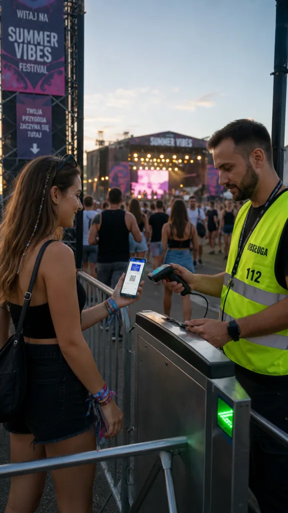 Kontrola biletu QR przy wejściu na festiwal